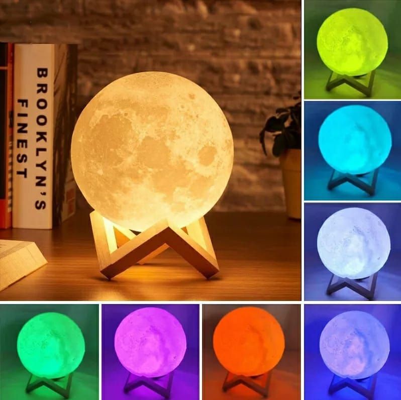 MODULYSS Moon Light Lamp 3D 15cm Diameter 3 Color Touch Sensor Dimmable with Stand USB at