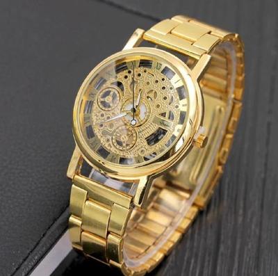 Men's Gold Stainless Steel Hand-Winding Mechanical Watch - 1 PcMen's Gold